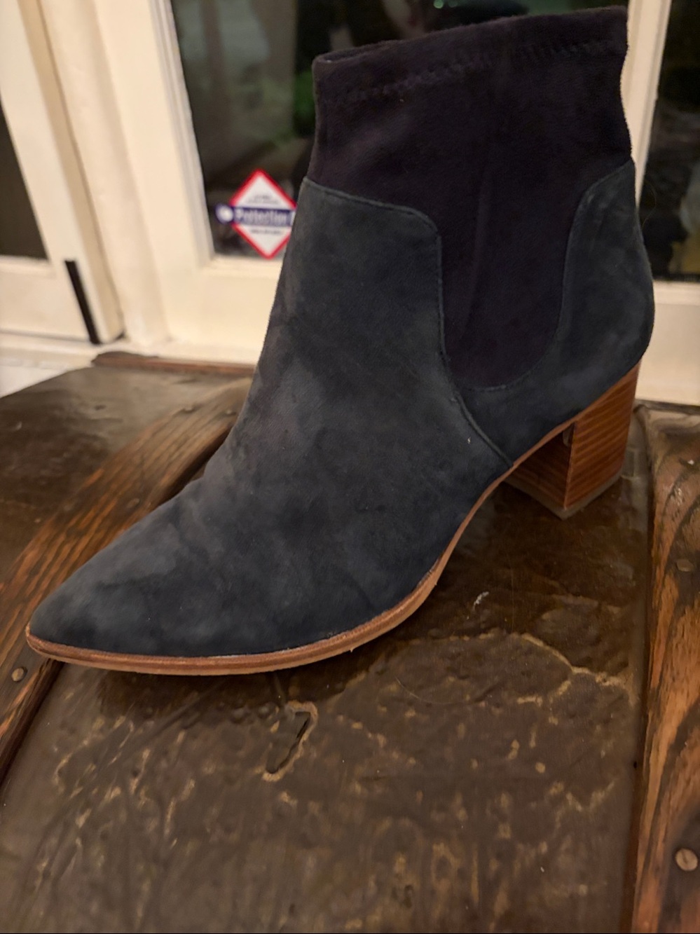 Suede Ankle Booties in Dark Blue 8.5